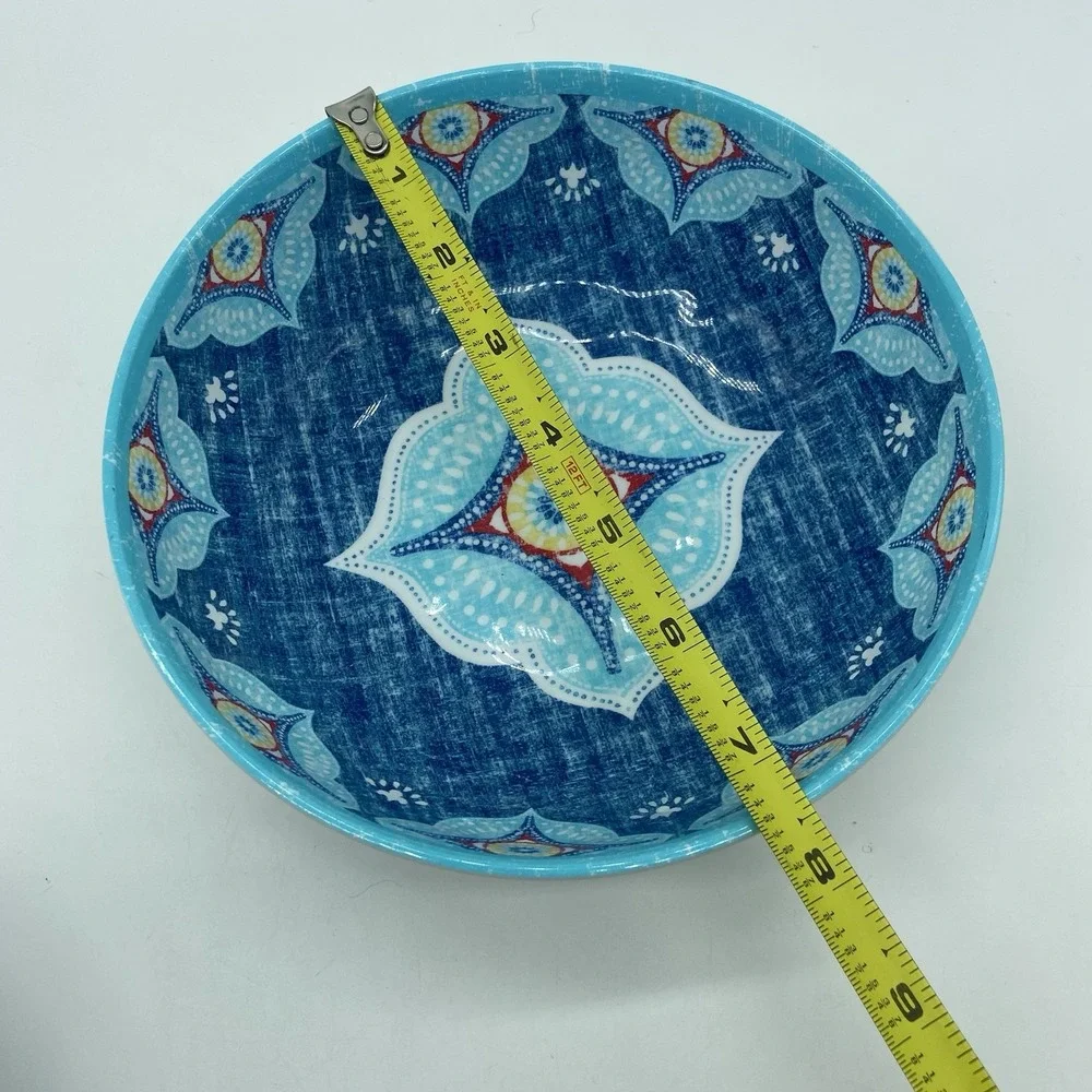 Set Of 4 Better Homes & Gardens Melamine Cereal Bowl Set Geometric Turquoise